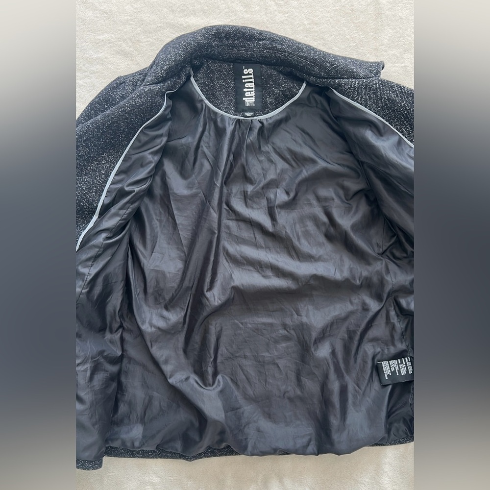 INTL details Coat Gray/Black Button Belted Pockets Mid-Length Women's L Regular - Picture 10 of 11